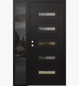 Diamond D4 52" x 80" black/black Clear Glass Panel black RHI with Sidelite Mirrored Glass