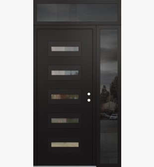 Diamond D4 48" x 96" black/black Clear Glass Panel black LHI with Sidelite and Transom Mirrored Glass