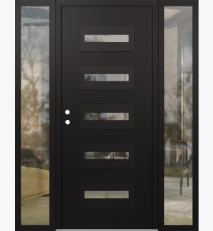 Diamond D4 64" x 80" black/black Clear Glass Panel black RHI with 2 Sidelites Clear Glass