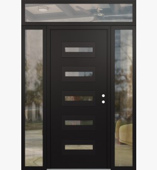 Diamond D4 64" x 96" black/black Clear Glass Panel black LHI with 2 Sidelites and Transom Clear Glass
