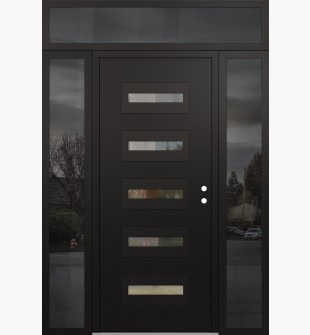 Diamond D4 68" x 96" black/black Clear Glass Panel black LHI with 2 Sidelites and Transom Mirrored Glass