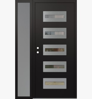 Diamond D4 52" x 80" black/black Clear Glass Panel Stainless steel RHI with Sidelite frosted Glass