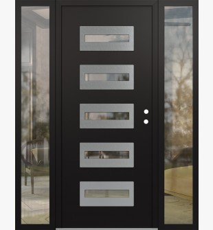 Diamond D4 68" x 80" black/black Clear Glass Panel Stainless steel LHI with 2 Sidelites Clear Glass