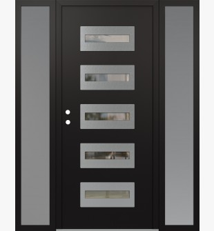 Diamond D4 64" x 80" black/black Clear Glass Panel Stainless steel RHI with 2 Sidelites frosted Glass