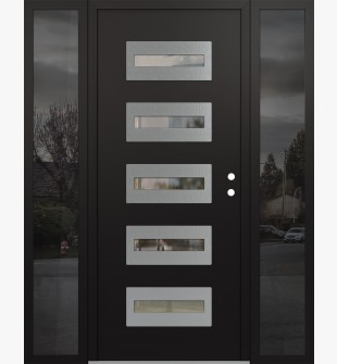 Diamond D4 64" x 80" black/black Clear Glass Panel Stainless steel LHI with 2 Sidelites Mirrored Glass
