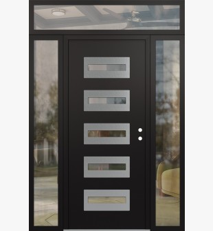 Diamond D4 60" x 96" black/black Clear Glass Panel Stainless steel LHI with 2 Sidelites and Transom Clear Glass
