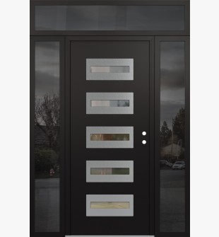 Diamond D4 60" x 96" black/black Clear Glass Panel Stainless steel LHI with 2 Sidelites and Transom Mirrored Glass