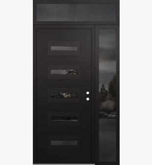 Diamond D4 48" x 96" black/black Mirrored Glass Panel black LHI with Sidelite and Transom Mirrored Glass