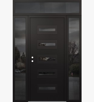 Diamond D4 64" x 96" black/black Mirrored Glass Panel black RHI with 2 Sidelites and Transom Mirrored Glass