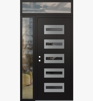 Diamond D4 48" x 96" black/black Mirrored Glass Panel stainless steel RHI with Sidelite and Transom clear Glass