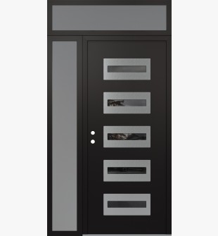 Diamond D4 48" x 96" black/black Mirrored Glass Panel stainless steel RHI with Sidelite and Transom frosted Glass