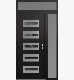 Diamond D4 50" x 96" black/black Mirrored Glass Panel stainless steel LHI with Sidelite and Transom frosted Glass