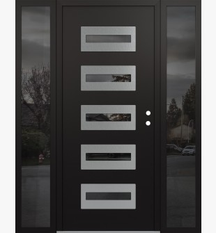 Diamond D4 64" x 80" black/black Mirrored Glass Panel stainless steel LHI with 2 Sidelites Mirrored Glass