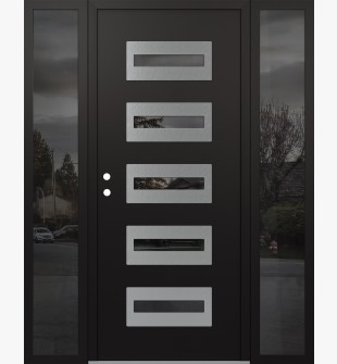 Diamond D4 68" x 80" black/black Mirrored Glass Panel stainless steel RHI with 2 Sidelites Mirrored Glass