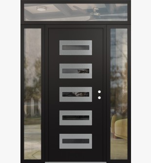 Diamond D4 64" x 96" black/black mirrored Glass Panel stainless steel LHI with 2 Sidelites and Transom clear Glass