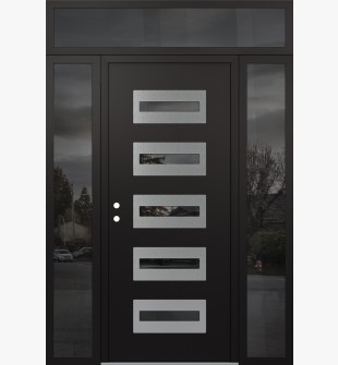 Diamond D4 60" x 96" black/black mirrored Glass Panel stainless steel RHI with 2 Sidelites and Transom mirrored Glass