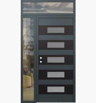 Diamond D5 52" x 96" anthracite/anthracite frosted Glass Panel black RHI with Sidelite and Transom clear Glass