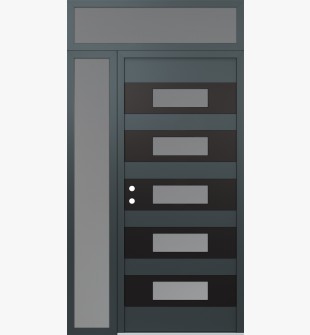 Diamond D5 52" x 96" anthracite/anthracite Frosted Glass Panel black RHI with Sidelite and Transom Frosted Glass