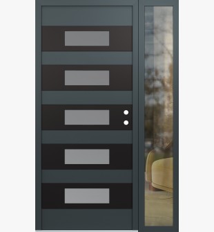 Diamond D5 50" x 80" anthracite/anthracite Frosted Glass Panel black LHI with Sidelite clear Glass