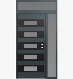 Diamond D5 52" x 96" anthracite/anthracite frosted Glass Panel black LHI with Sidelite and Transom frosted Glass