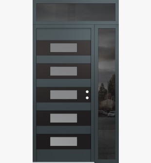 Diamond D5 48" x 96" anthracite/anthracite Frosted Glass Panel black LHI with Sidelite and Transom Mirrored Glass