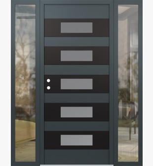 Diamond D5 68" x 80" anthracite/anthracite Frosted Glass Panel black RHI with 2 Sidelites clear Glass