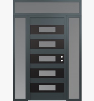 Diamond D5 60" x 96" anthracite/anthracite Frosted Glass Panel black LHI with 2 Sidelites and Transom Frosted Glass