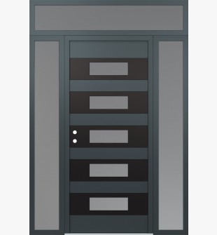 Diamond D5 68" x 96" anthracite/anthracite Frosted Glass Panel black RHI with 2 Sidelites and Transom Frosted Glass