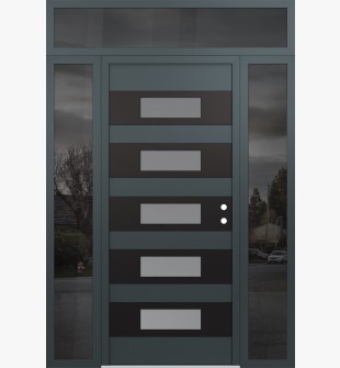 Diamond D5 60" x 96" anthracite/anthracite Frosted Glass Panel black LHI with 2 Sidelites and Transom Mirrored Glass