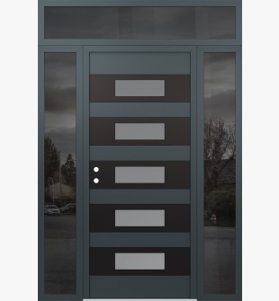 Diamond D5 68" x 96" anthracite/anthracite Frosted Glass Panel black RHI with 2 Sidelites and Transom Mirrored Glass