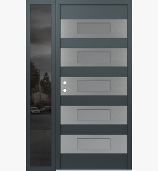 Diamond D5 52" x 80" anthracite/anthracite Frosted Glass Panel stainless steel RHI with Sidelite Mirrored Glass