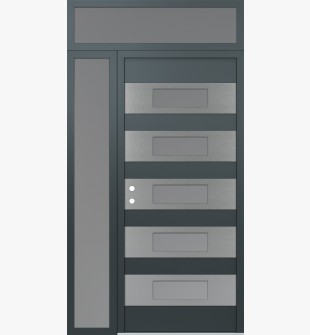 Diamond D5 50" x 96" anthracite/anthracite Frosted Glass Panel stainless steel RHI with Sidelite and Transom Frosted Glass