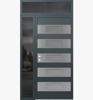 Diamond D5 52" x 96" anthracite/anthracite frosted Glass Panel stainless steel RHI with Sidelite and Transom mirrored Glass