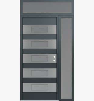 Diamond D5 48" x 96" anthracite/anthracite Frosted Glass Panel stainless steel LHI with Sidelite and Transom Frosted Glass