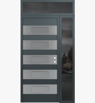 Diamond D5 52" x 96" anthracite/anthracite frosted Glass Panel stainless steel LHI with Sidelite and Transom mirrored Glass