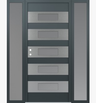 Diamond D5 64" x 80" anthracite/anthracite Frosted Glass Panel stainless steel RHI with 2 Sidelites Frosted Glass