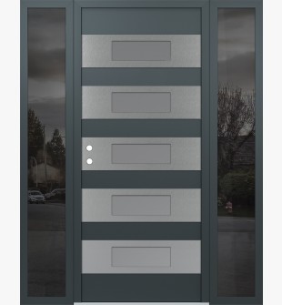 Diamond D5 64" x 80" anthracite/anthracite Frosted Glass Panel stainless steel RHI with 2 Sidelites Mirrored Glass