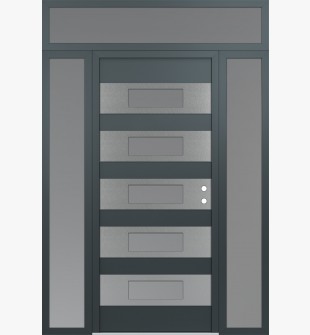 Diamond D5 64" x 96" anthracite/anthracite frosted Glass Panel stainless steel LHI with 2 Sidelites and Transom frosted Glass