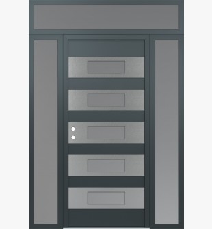 Diamond D5 60" x 96" anthracite/anthracite frosted Glass Panel stainless steel RHI with 2 Sidelites and Transom frosted Glass