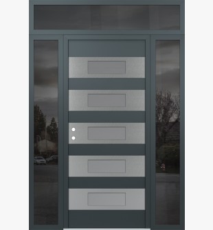 Diamond D5 64" x 96" anthracite/anthracite frosted Glass Panel stainless steel RHI with 2 Sidelites and Transom mirrored Glass