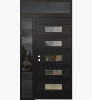 Diamond D5 52" x 96" black/black Clear Glass Panel black RHI with Sidelite and Transom Mirrored Glass