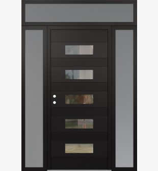 Diamond D5 64" x 96" black/black Clear Glass Panel black RHI with 2 Sidelites and Transom frosted Glass