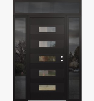 Diamond D5 68" x 96" black/black Clear Glass Panel black LHI with 2 Sidelites and Transom Mirrored Glass