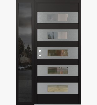 Diamond D5 52" x 80" black/black Clear Glass Panel Stainless steel RHI with Sidelite Mirrored Glass