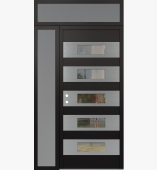 Diamond D5 52" x 96" black/black Clear Glass Panel Stainless steel RHI with Sidelite and Transom frosted Glass