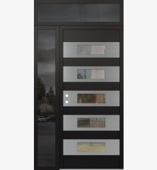 Diamond D5 50" x 96" black/black Clear Glass Panel Stainless steel RHI with Sidelite and Transom Mirrored Glass