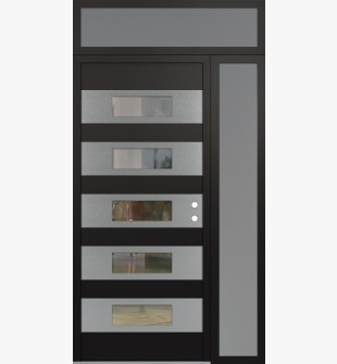 Diamond D5 50" x 96" black/black Clear Glass Panel Stainless steel LHI with Sidelite and Transom frosted Glass