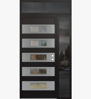 Diamond D5 50" x 96" black/black Clear Glass Panel Stainless steel LHI with Sidelite and Transom Mirrored Glass