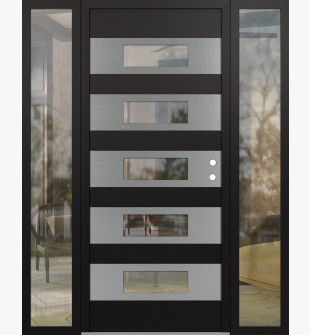 Diamond D5 64" x 80" black/black Clear Glass Panel Stainless steel LHI with 2 Sidelites Clear Glass