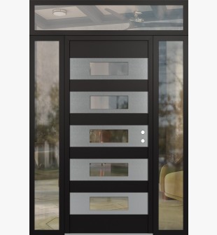 Diamond D5 60" x 96" black/black Clear Glass Panel Stainless steel LHI with 2 Sidelites and Transom Clear Glass